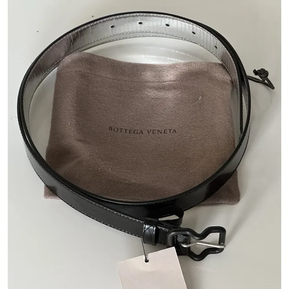 Bottega Veneta Crease Leather Black/Silver Belt 38/95 IT 691233 NWT $420